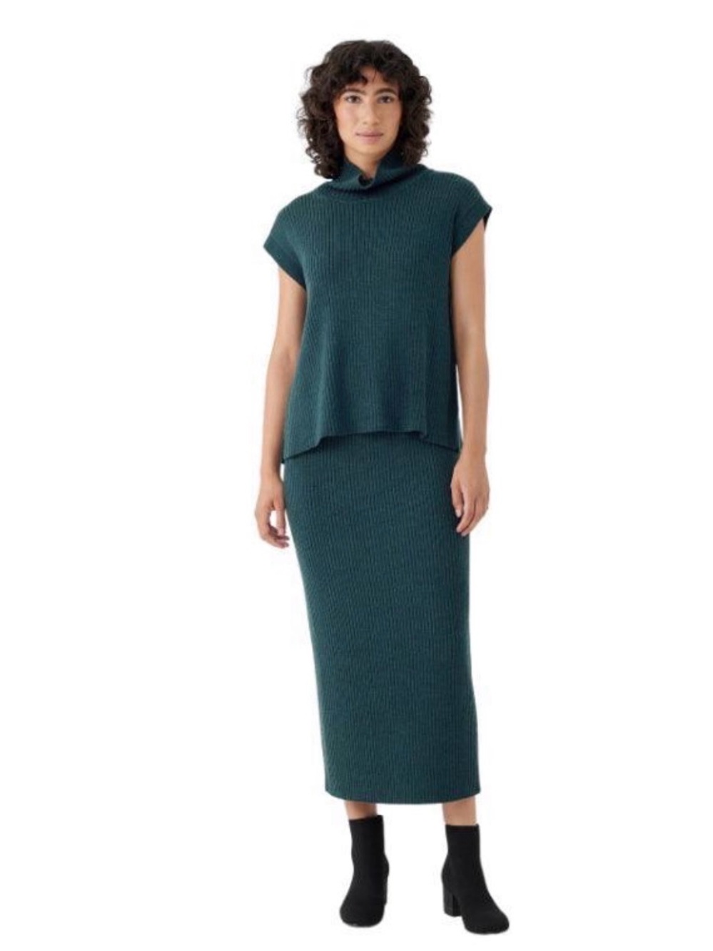 EILEEN FISHER - RIB KNIT Dark Teal SWEATER @ PENCIL SKIRT SET. Small & XS